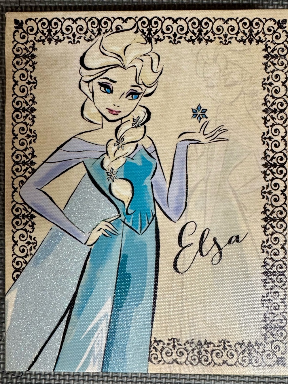 Elsa Canvas Art Print - Blue & Cream Frozen Illustration